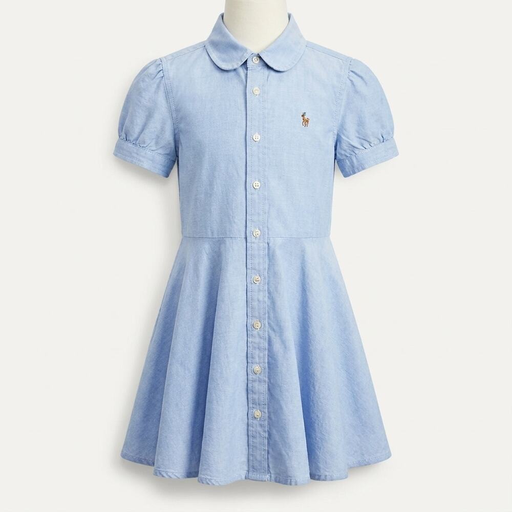 POLO Ralph Lauren Cotton Short Sleeve Oxford Shirtdress Blue Toddler Girls 4T